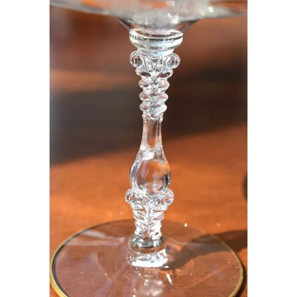 Vintage Cambridge Glass - Gold Trim - Round Compote Rose Point - Clear Stem 3121